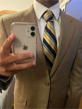 Carlo Monza yellow and blue striped tie 100% silk